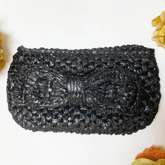 ZARA Black Woven Corn Straw Clutchs - Picture 2 of 4
